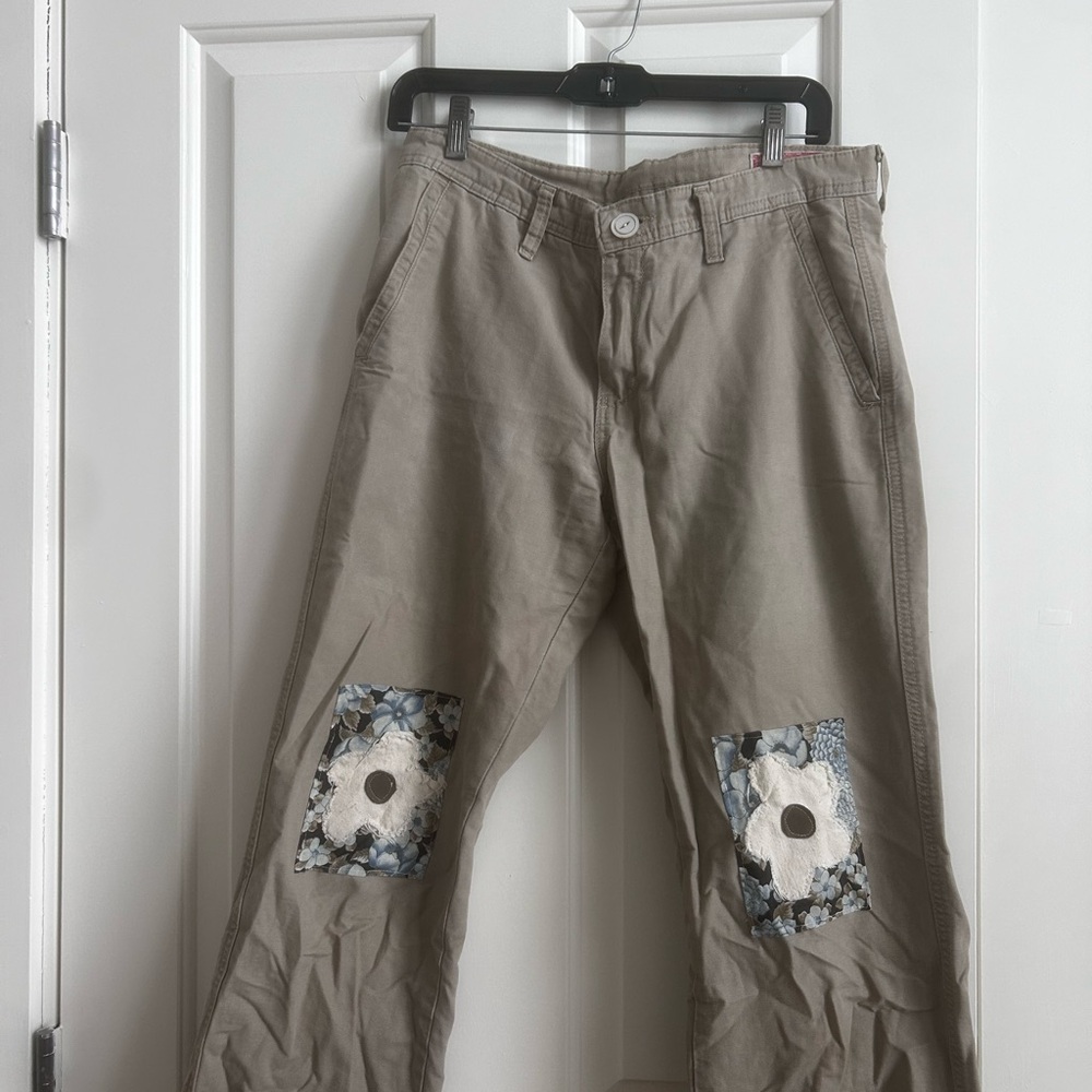 Vintage Tan Pants with Floral Patchwork